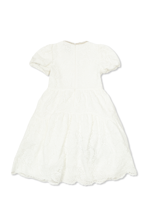 Self-Portrait Kids Vestido de encaje con aplicaciones brillantes en el escote