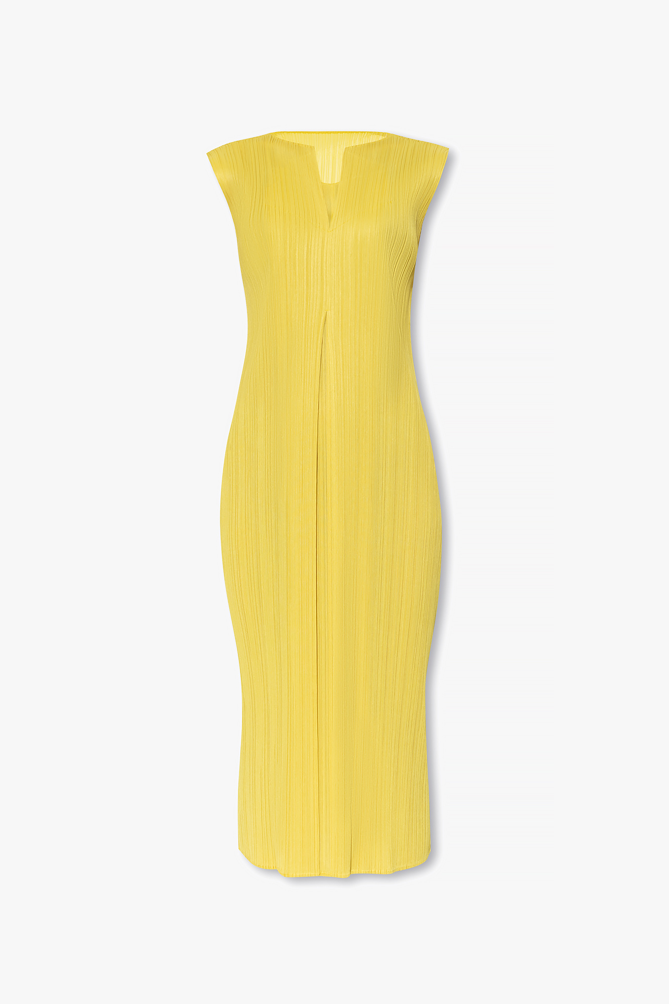 Żółty Plisowana sukienka bez rękawów Issey Miyake Pleats Please ...