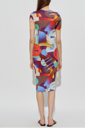 Pleats Please Issey Miyake Plissiertes Kleid mit kurzen Ärmeln