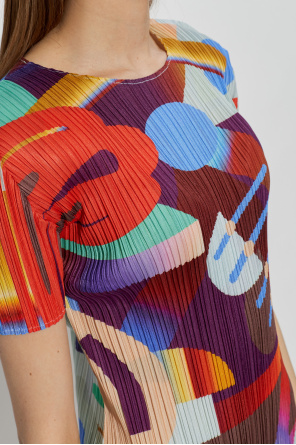 Pleats Please Issey Miyake Plissiertes Kleid mit kurzen Ärmeln