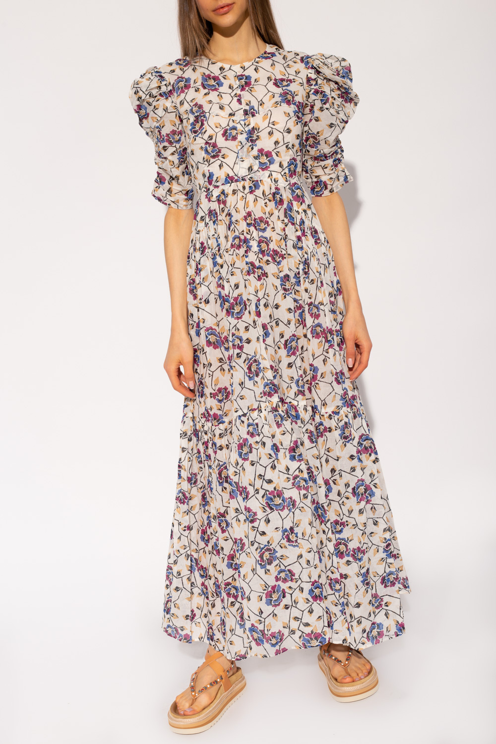 floral-detail ruffled midi dress ‘Sichelle’ dress