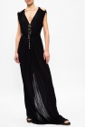 Rick Owens Cupro Rich Floral Round Neck Waisted Maxi Dress