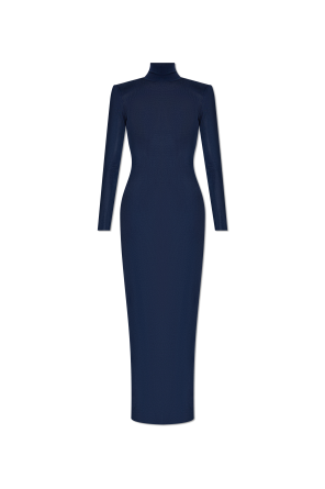 Long dress with stand-up collar