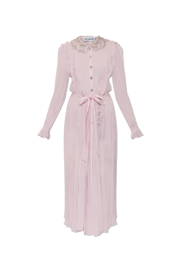 Self-Portrait Plissiertes Kleid mit glänzenden Applikationen am Kragen