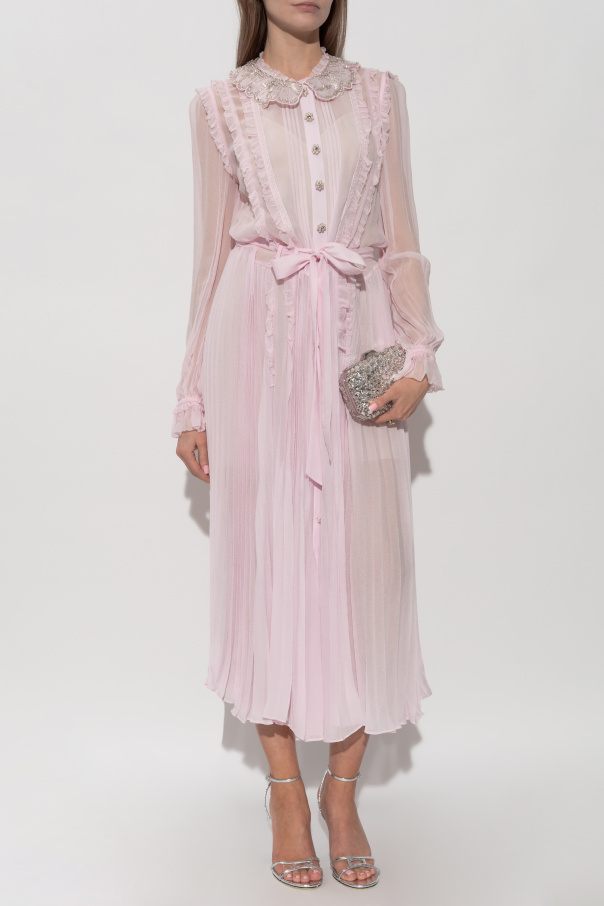 Self-Portrait Plissiertes Kleid mit glänzenden Applikationen am Kragen