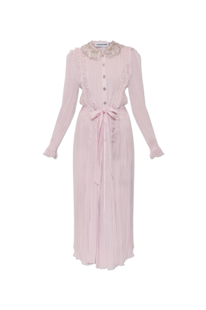 Plissiertes Kleid mit glänzenden Applikationen am Kragen