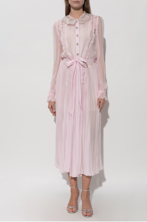 Self-Portrait Plissiertes Kleid mit glänzenden Applikationen am Kragen