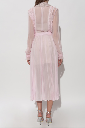 Self-Portrait Plissiertes Kleid mit glänzenden Applikationen am Kragen