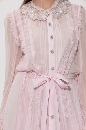 Self-Portrait Plissiertes Kleid mit glänzenden Applikationen am Kragen