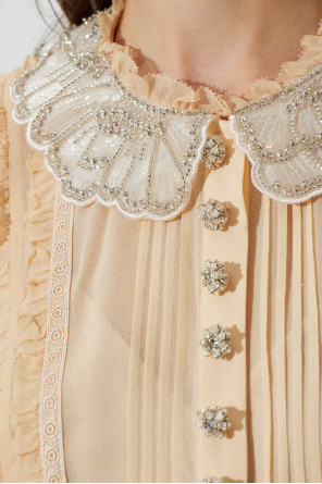 Self-Portrait Kleid mit glänzenden Applikationen am Kragen