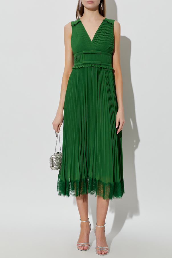 Self-Portrait Vestido plisado con acabado de encaje