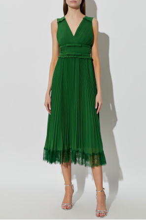 Self-Portrait Vestido plisado con acabado de encaje