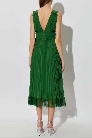 Self-Portrait Vestido plisado con acabado de encaje