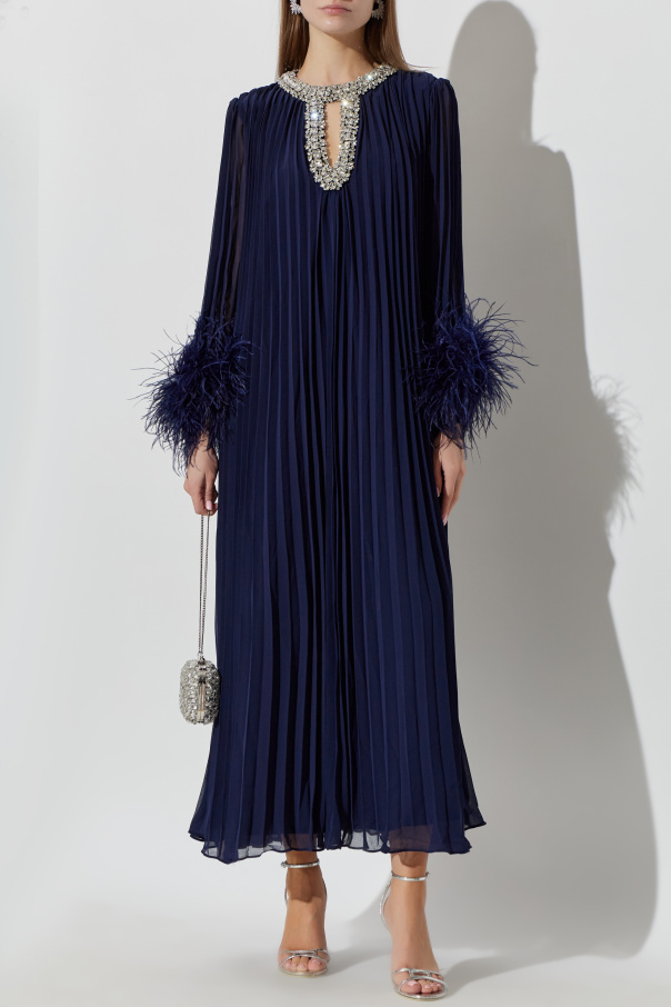 Self-Portrait Pleated dress with shimmering crystals