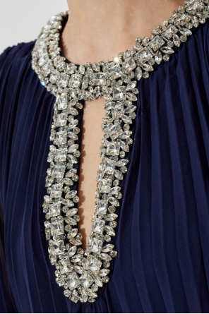 Self-Portrait Pleated dress with shimmering crystals