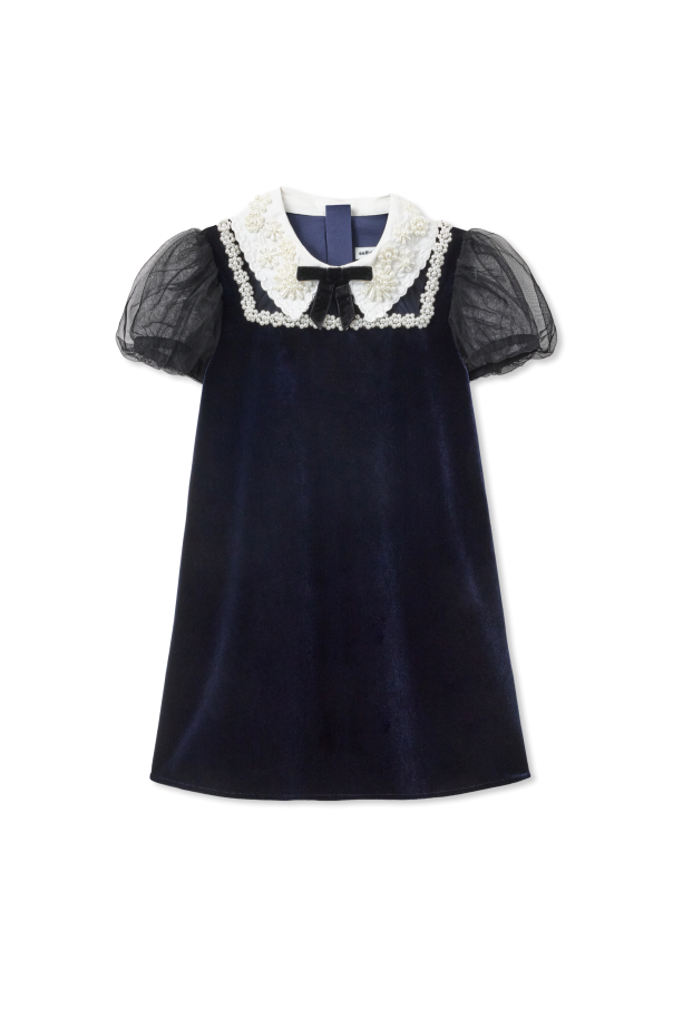 Velour dress with decorative collar od Self-Portrait Kids