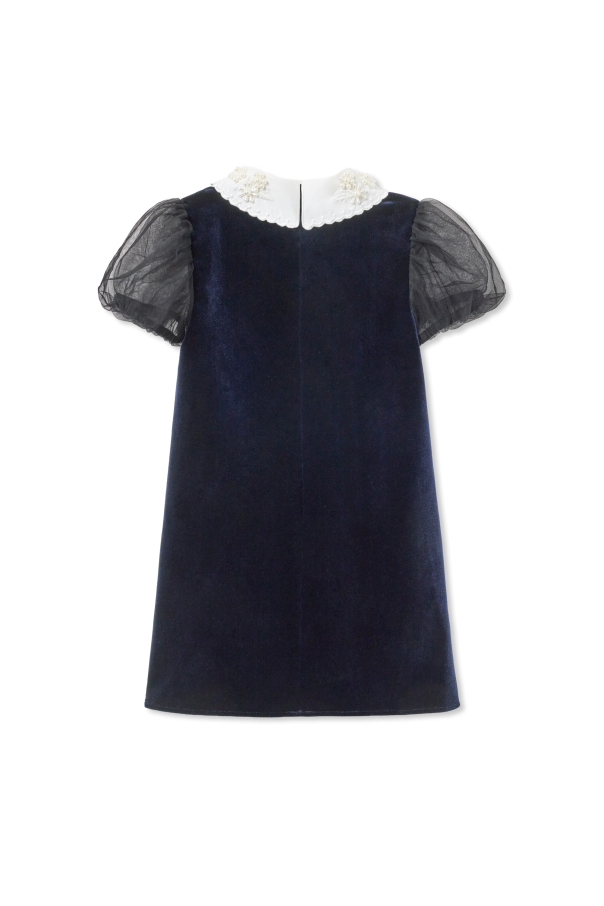 Self-Portrait Kids Vestido de terciopelo con cuello decorativo