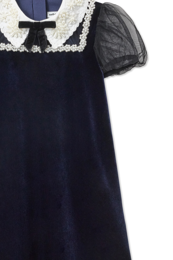 Self-Portrait Kids Vestido de terciopelo con cuello decorativo
