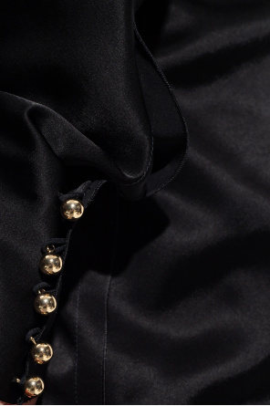 Lanvin Premium Satin Puff Sleeve Drape Midi Dress