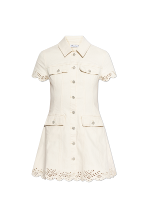 Denim dress with openwork trim