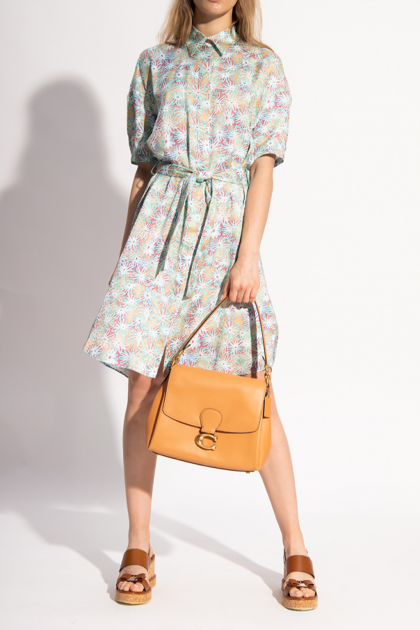 Vila midi dress with puff sleeves in ditsy floral print Belted-waist dress