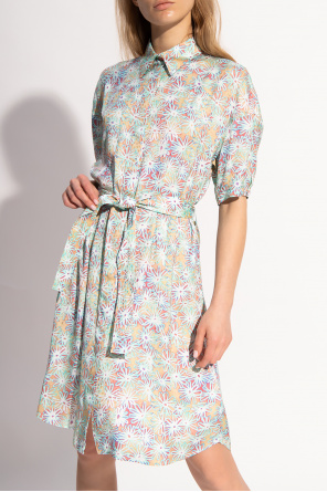 Vila midi dress with puff sleeves in ditsy floral print Belted-waist dress