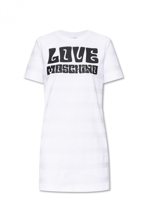 Love Moschino high neck knit t-shirt with bra overlay in tan