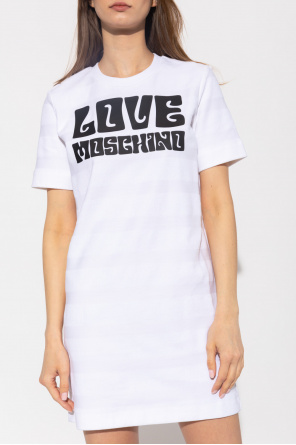 Love Moschino high neck knit t-shirt with bra overlay in tan
