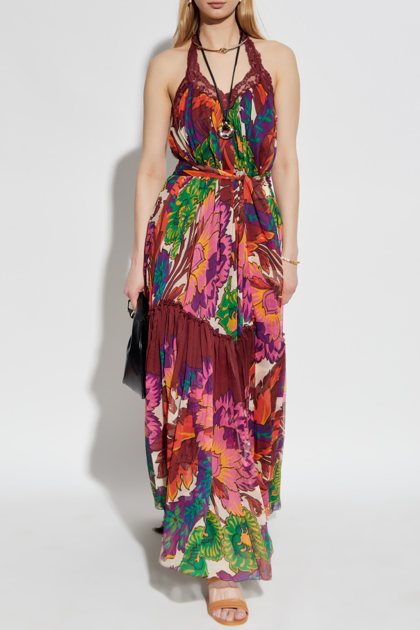 Etro Vestido de seda con inserciones de encaje