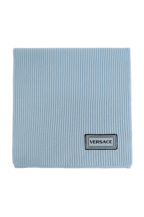 Wool scarf with logo patch od Versace