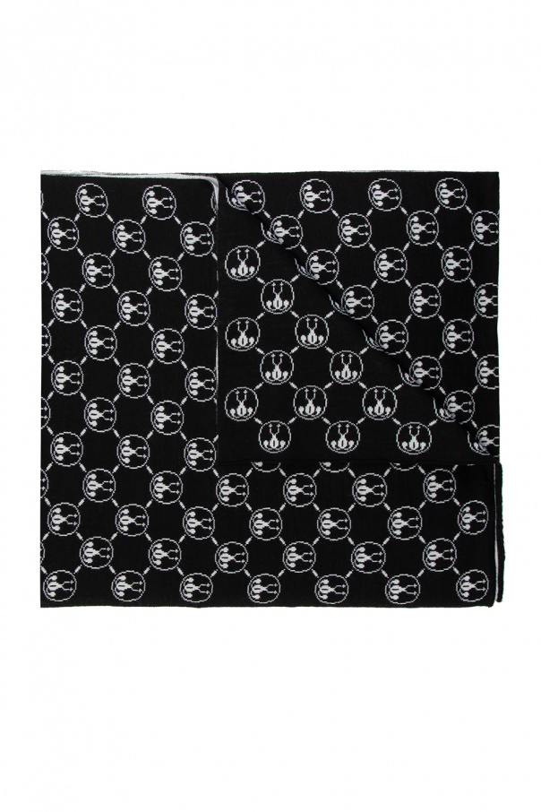 Moschino Black and white reversible scarf with an embroidered logo pattern from Moschino