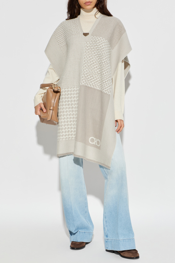 FERRAGAMO Wool poncho with logo