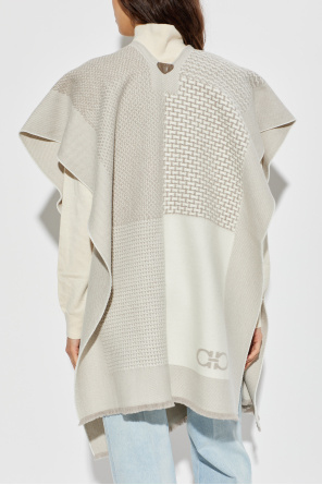FERRAGAMO Wool poncho with logo
