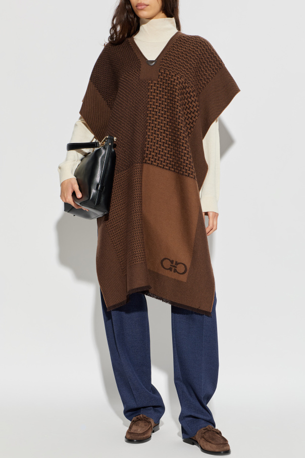 FERRAGAMO Wollponcho mit Logo