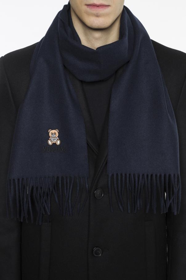 moschino bear logo wool scarf