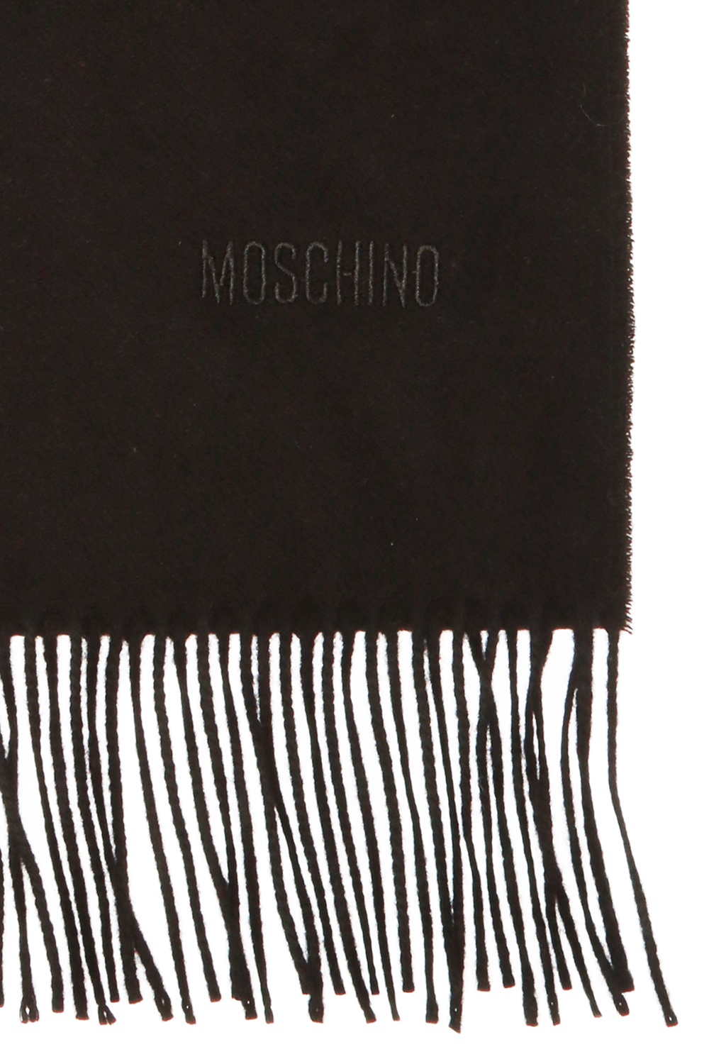 moschino fringe logo wool scarf