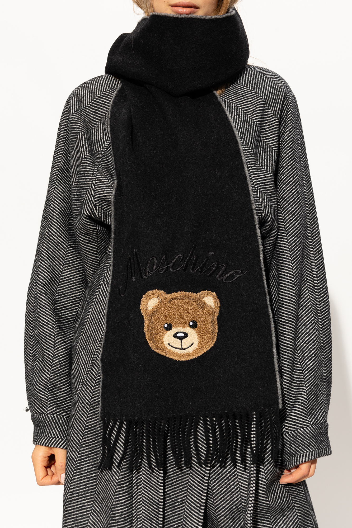 Moschino teddy logo scarf in black