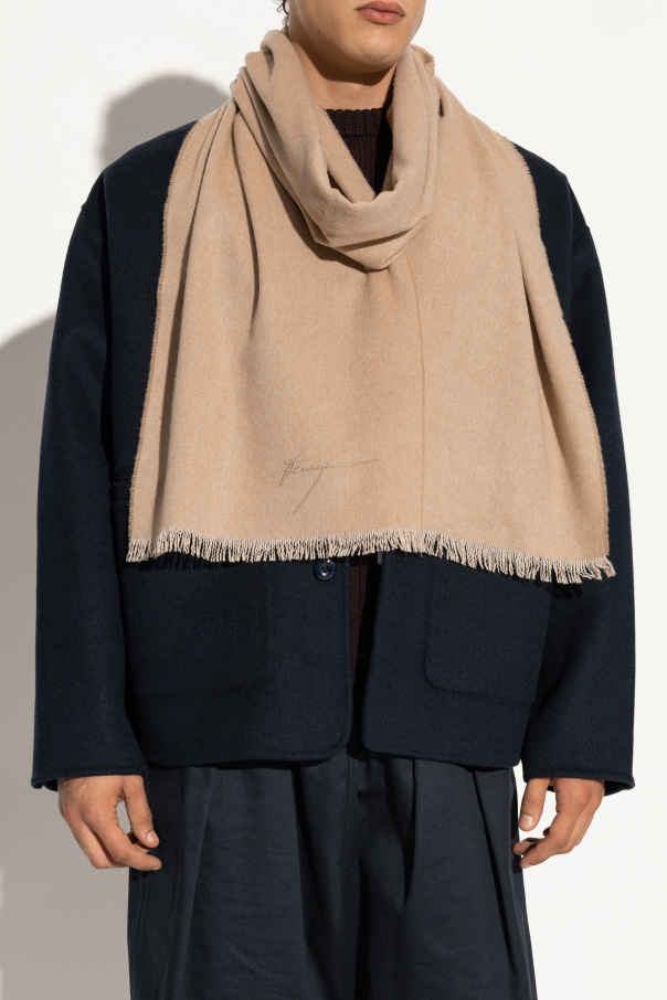 FERRAGAMO Kaszmirowy szal z wyszytym logo