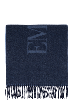 Wełniany szal z logo od Emporio Armani