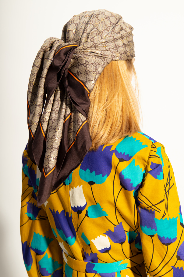 Gucci Katzen-Print Silk scarf with logo