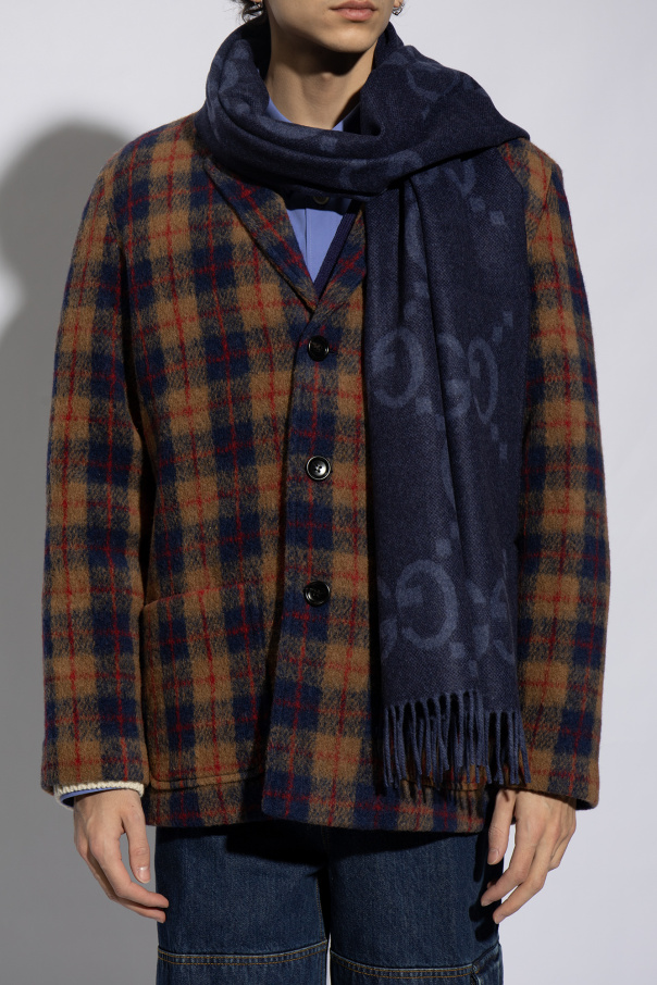 gucci woven Cashmere scarf with monogram