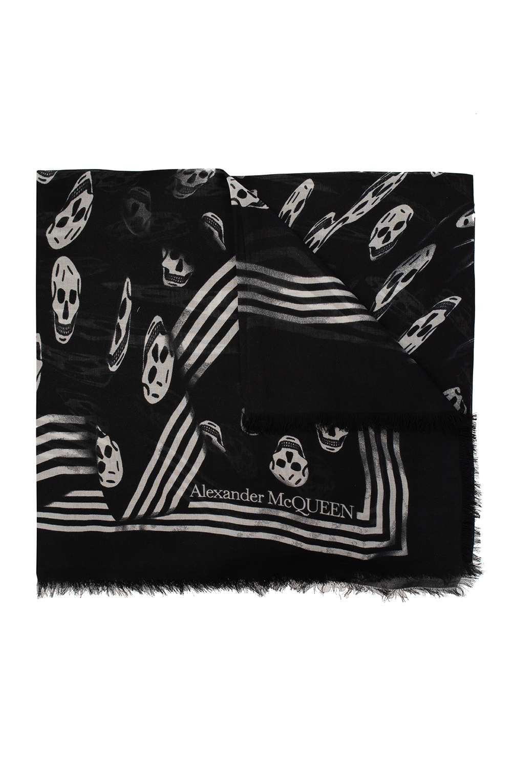 Alexander McQueen intarsia-knit logo fringed scarf - Black