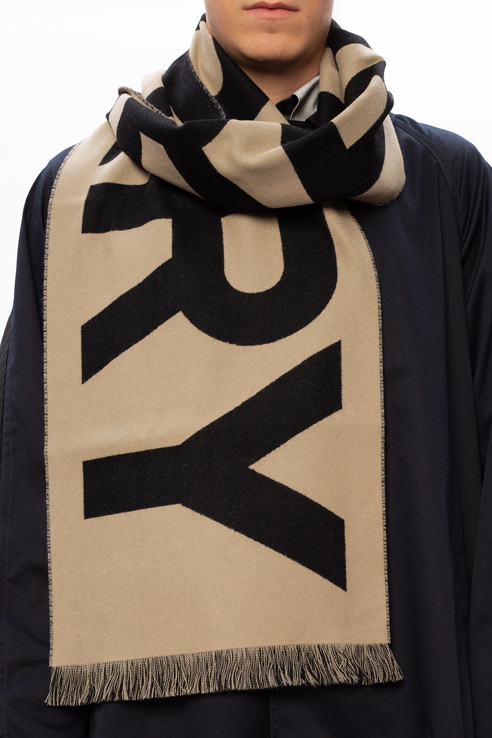 burberry tan wool logo scarf