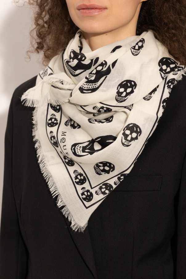 Alexander McQueen Bufanda de lana con motivo de calaveras