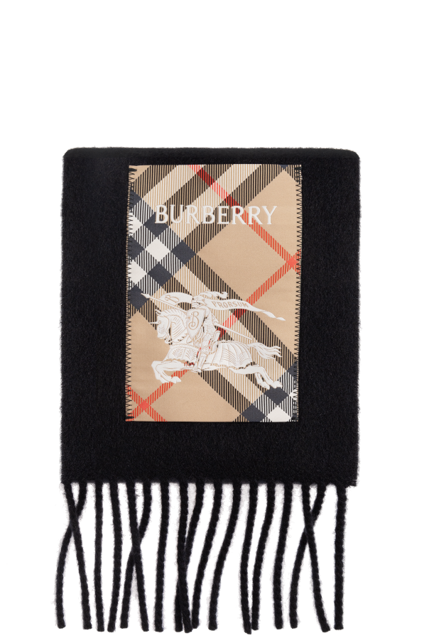 Cashmere scarf with logo patch od Burberry