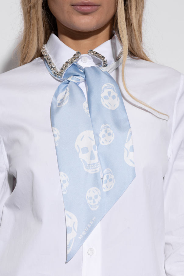 Alexander McQueen Pañuelo de seda con un motivo característico de calavera