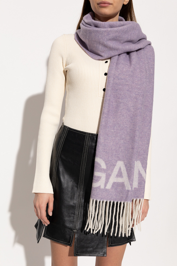 Ganni Wool scarf with logo