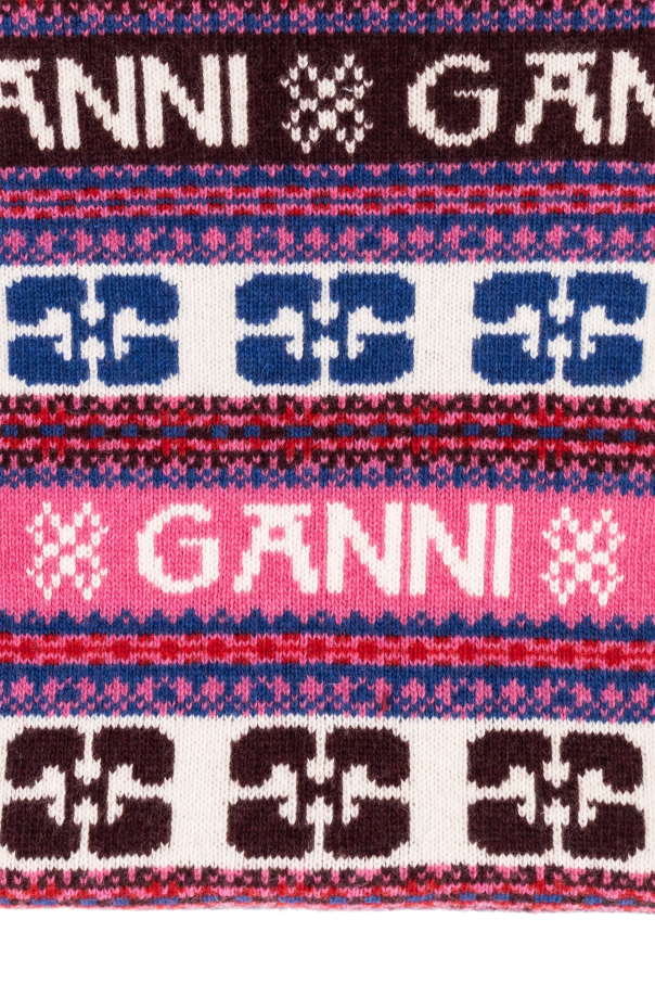 Ganni Patterned scarf with logo