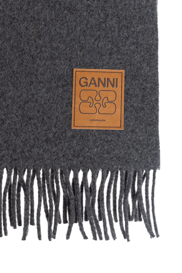 Ganni Wełniany szal z logo