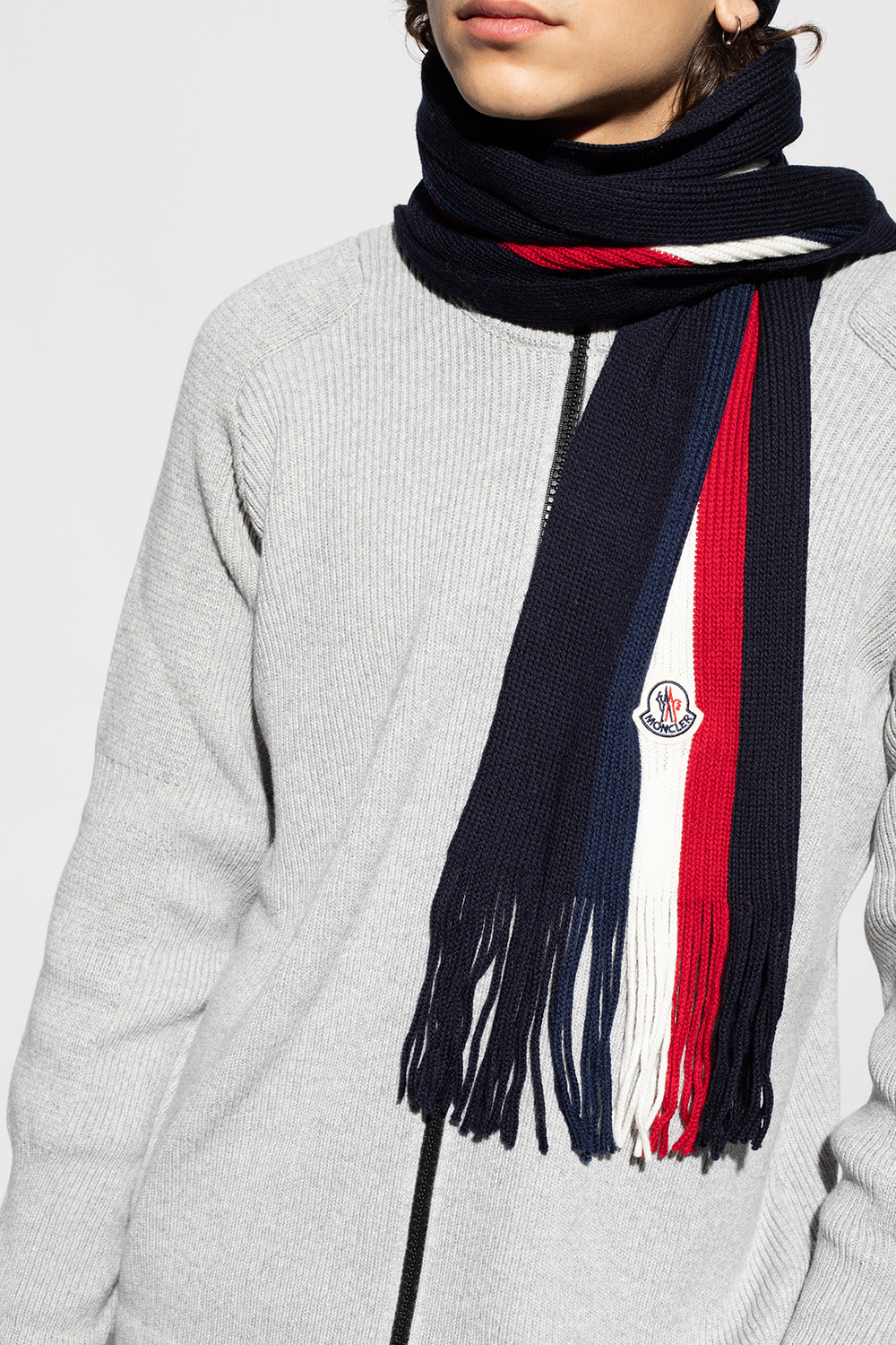 Moncler Fringed wool scarf